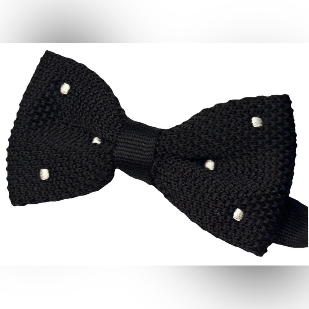 NEW MENS BOWTIE BLACK POLKA DOT GRENADINE TEXTURED BEAUTIFUL PRE TIED WEDDING